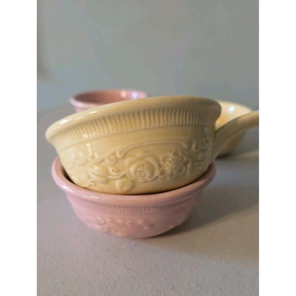 Taylor Smith Taylor Other - VTG Genuine Oven Serve Ware Pink Yellow Soup Bowl Floral Handle T.S.T. Set of 4